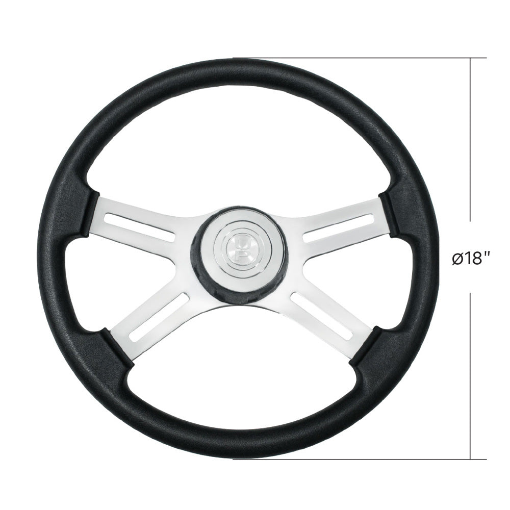18" Black 4 Spoke Poly Rim Steering Wheel with Horn, Bezel