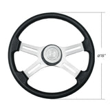 18" Black 4 Spoke Poly Rim Steering Wheel with Horn, Bezel
