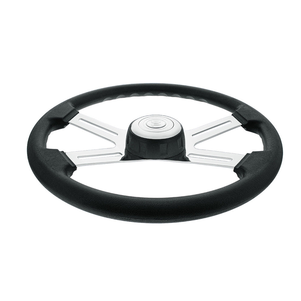18" Black 4 Spoke Poly Rim Steering Wheel with Horn, Bezel
