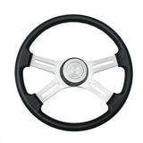 18" Black 4 Spoke Poly Rim Steering Wheel with Horn, Bezel