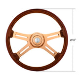 18" Wood Rim Rose Gold 4 Spoke Poly Rim Steering Wheel with Horn, Bezel