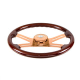 18" Wood Rim Rose Gold 4 Spoke Poly Rim Steering Wheel with Horn, Bezel