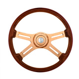 18" Wood Rim Rose Gold 4 Spoke Poly Rim Steering Wheel with Horn, Bezel