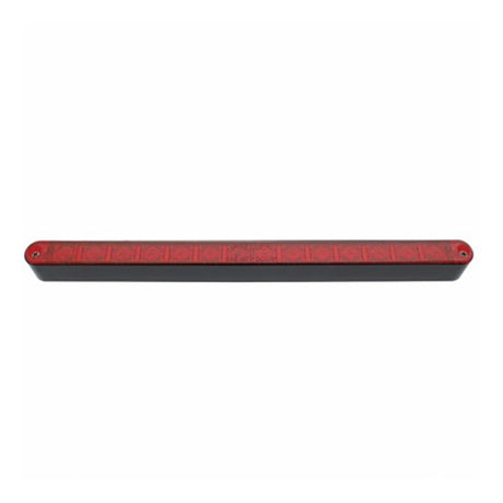 Close-up of 12" Light bar with black housing and 14 red leds