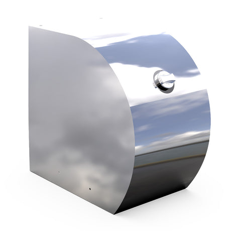 Peterbilt 2024+ 589 stainless steel DEF 24 gallon medium tank cover, close-up
