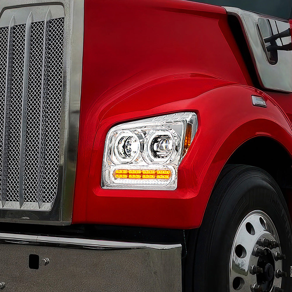 Kenworth W990 Chrome High Power LED Turn, LED Halo Light Headlight