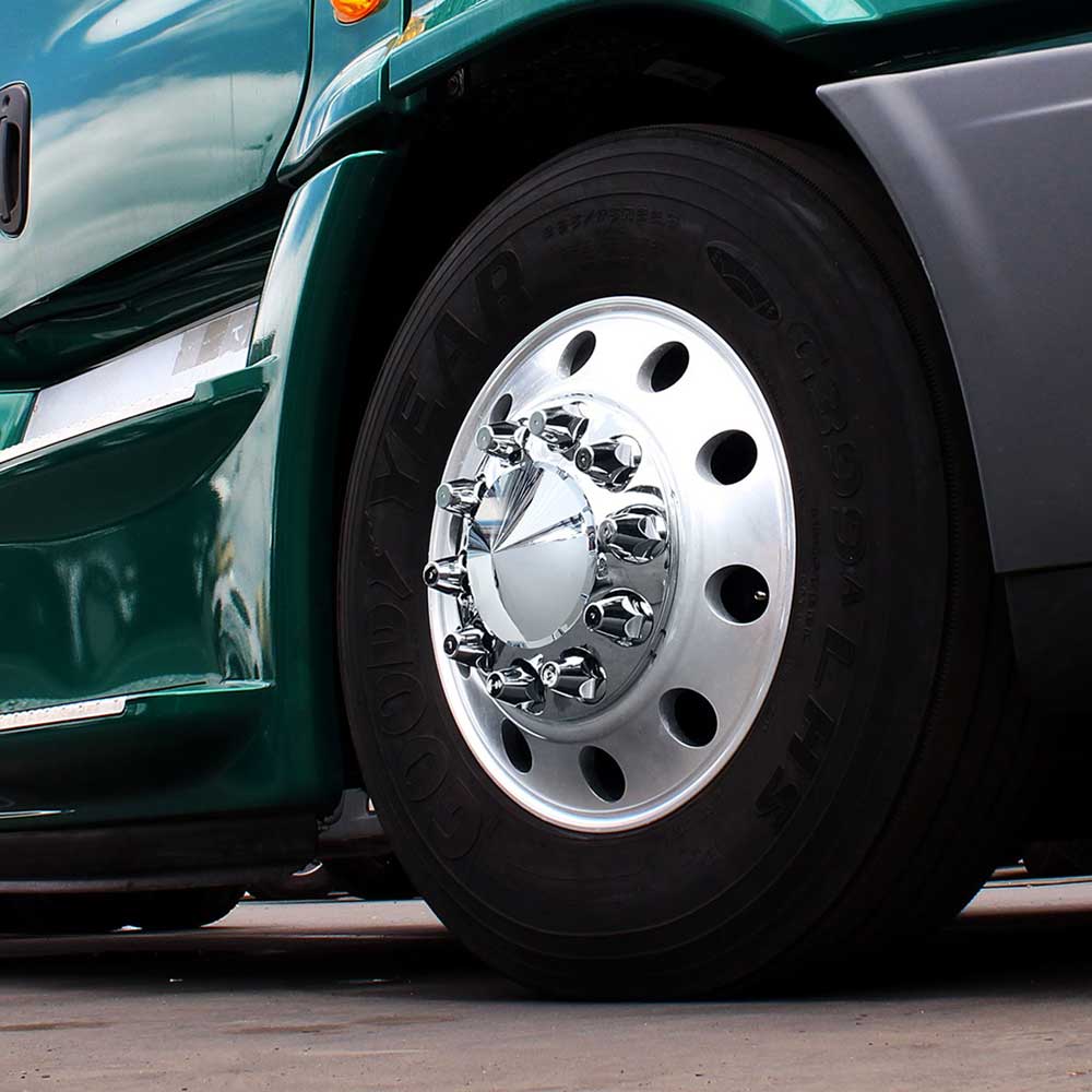 Front and rear axle pointed cover kit, 33mm thread-on nut covers, close-up
