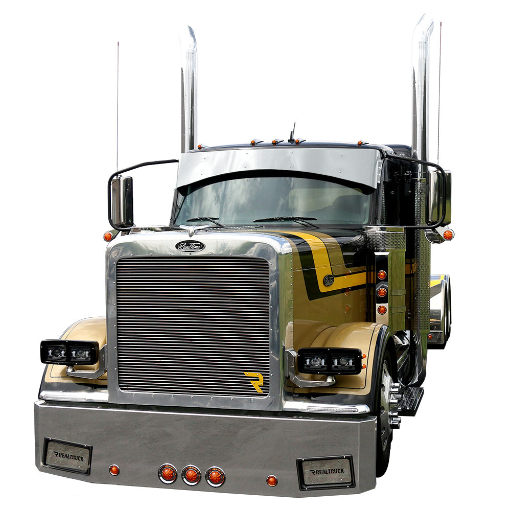 Peterbilt 589 AERO Stainless Steel Drop Visor without Factory Visor