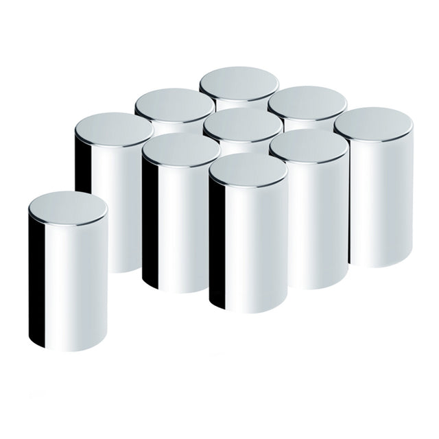 Another angle of 33mm X 3-1/2" chrome plastic cylinder nut covers - push-on