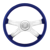18" Painted Wood 4 Spoke Steering Wheel w/ Chrome Horn Bezel, Button