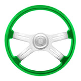 18" Painted Wood 4 Spoke Steering Wheel w/ Chrome Horn Bezel, Button