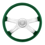 18" Painted Wood 4 Spoke Steering Wheel w/ Chrome Horn Bezel, Button