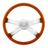 18" Painted Wood 4 Spoke Steering Wheel w/ Chrome Horn Bezel, Button