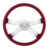 18" Painted Wood 4 Spoke Steering Wheel w/ Chrome Horn Bezel, Button