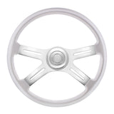 18" Painted Wood 4 Spoke Steering Wheel w/ Chrome Horn Bezel, Button