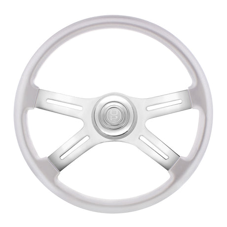 18" Painted wood 4 spoke steering wheel w/ chrome horn bezel, button, detail