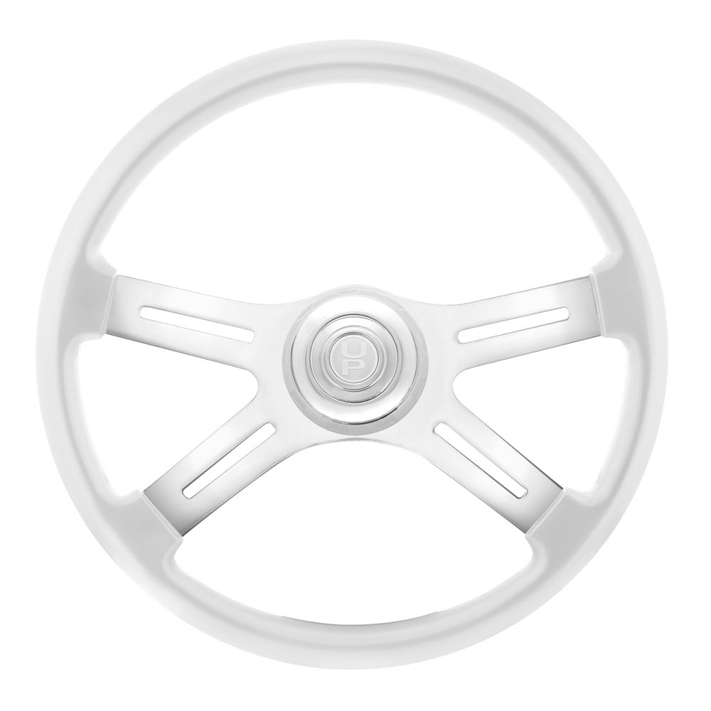 18" Painted Wood 4 Spoke Steering Wheel w/ Chrome Horn Bezel, Button