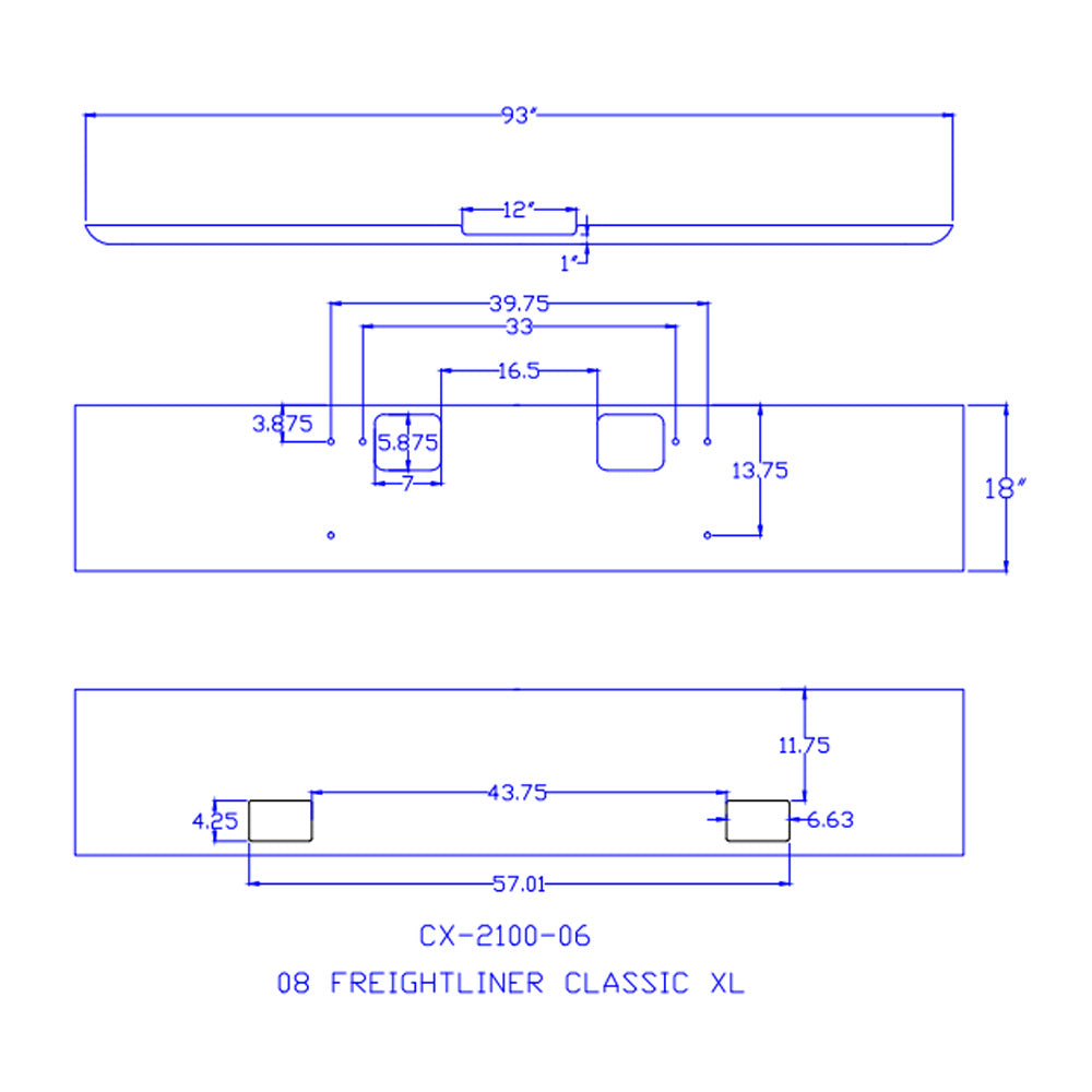 18" FLD Classic 2008-2010 Texas Square Bumper with Fog and Center Cutouts