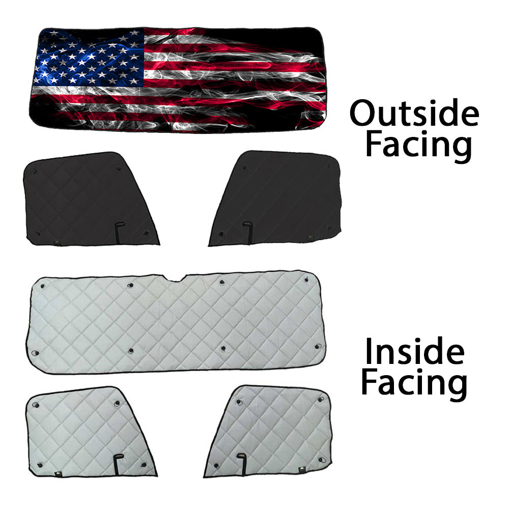 Freightliner ZenEclipse Blackout Window Covers with Smokey Flag