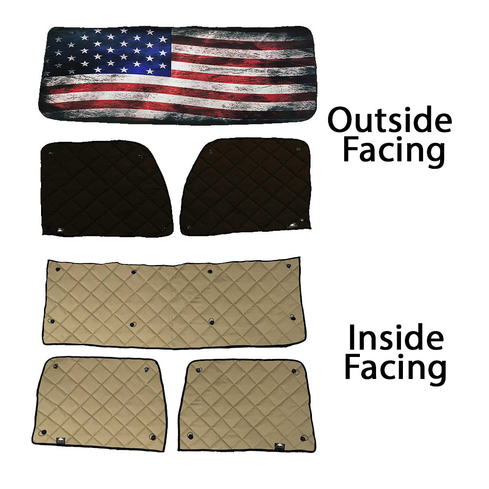 Peterbilt ZenEclipse Blackout Window Covers with Old Glory Flag, Tan Inside