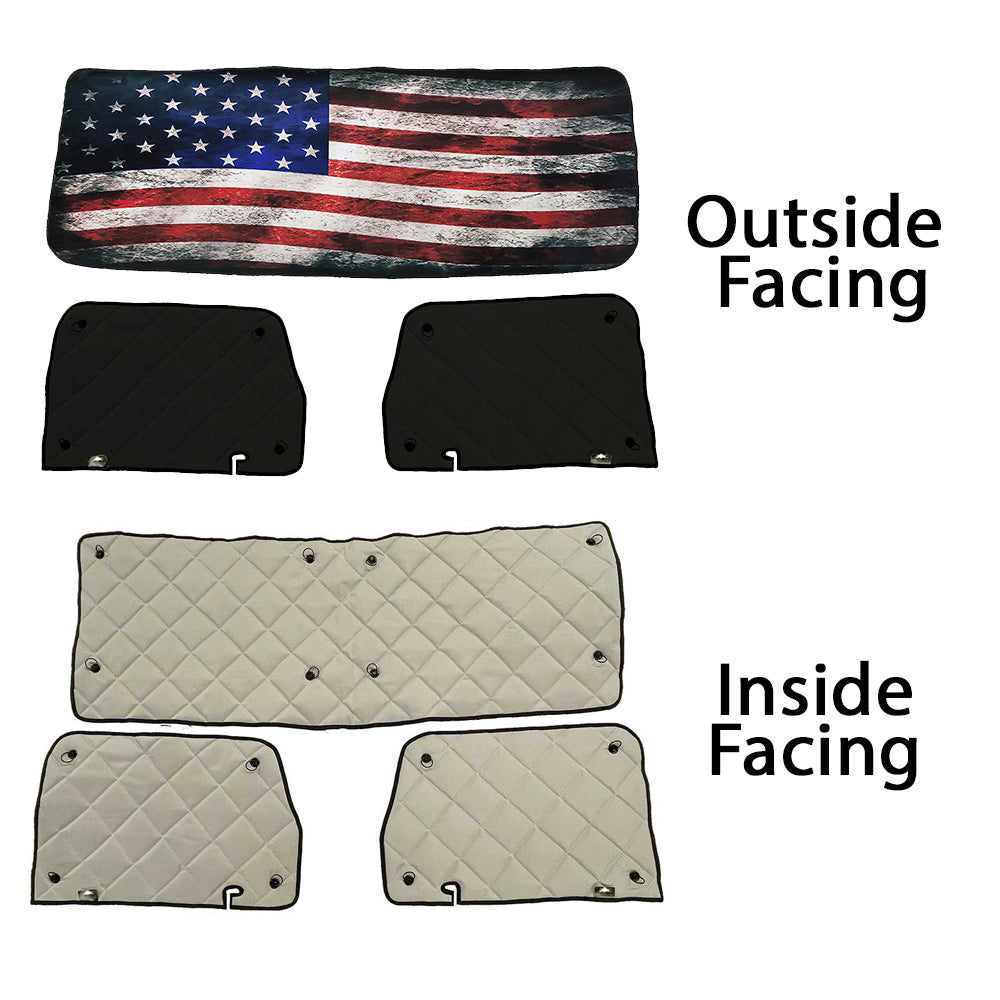 Peterbilt ZenEclipse Blackout Window Covers with Old Glory Flag, Gray Inside
