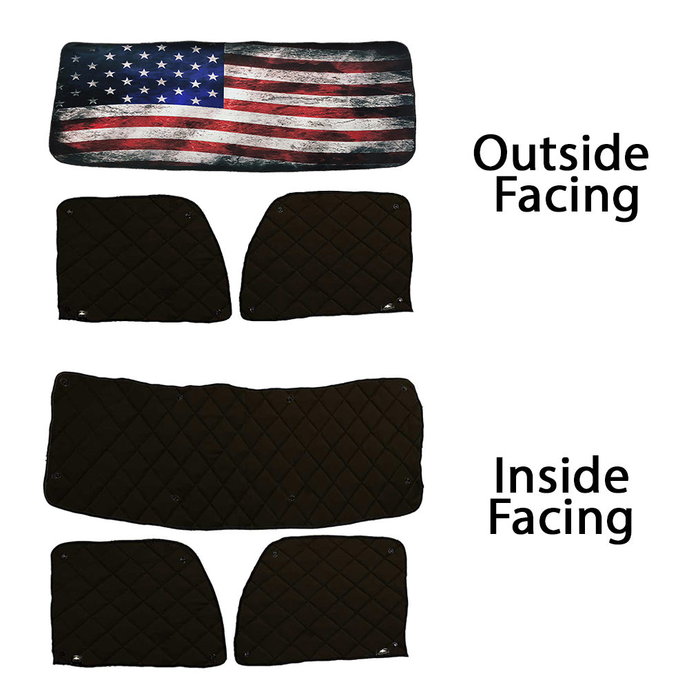 Peterbilt ZenEclipse Blackout Window Covers with Old Glory Flag, Black Inside