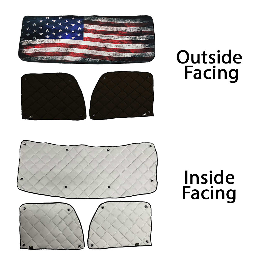 Peterbilt ZenEclipse Blackout Window Covers with Old Glory Flag, Tan Inside