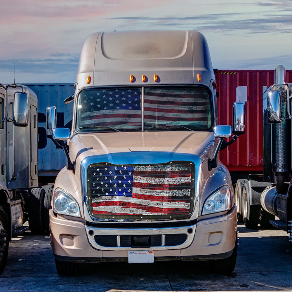 Kenworth with DayLite Door ZenEclipse Blackout Window Covers with Old Glory Flag