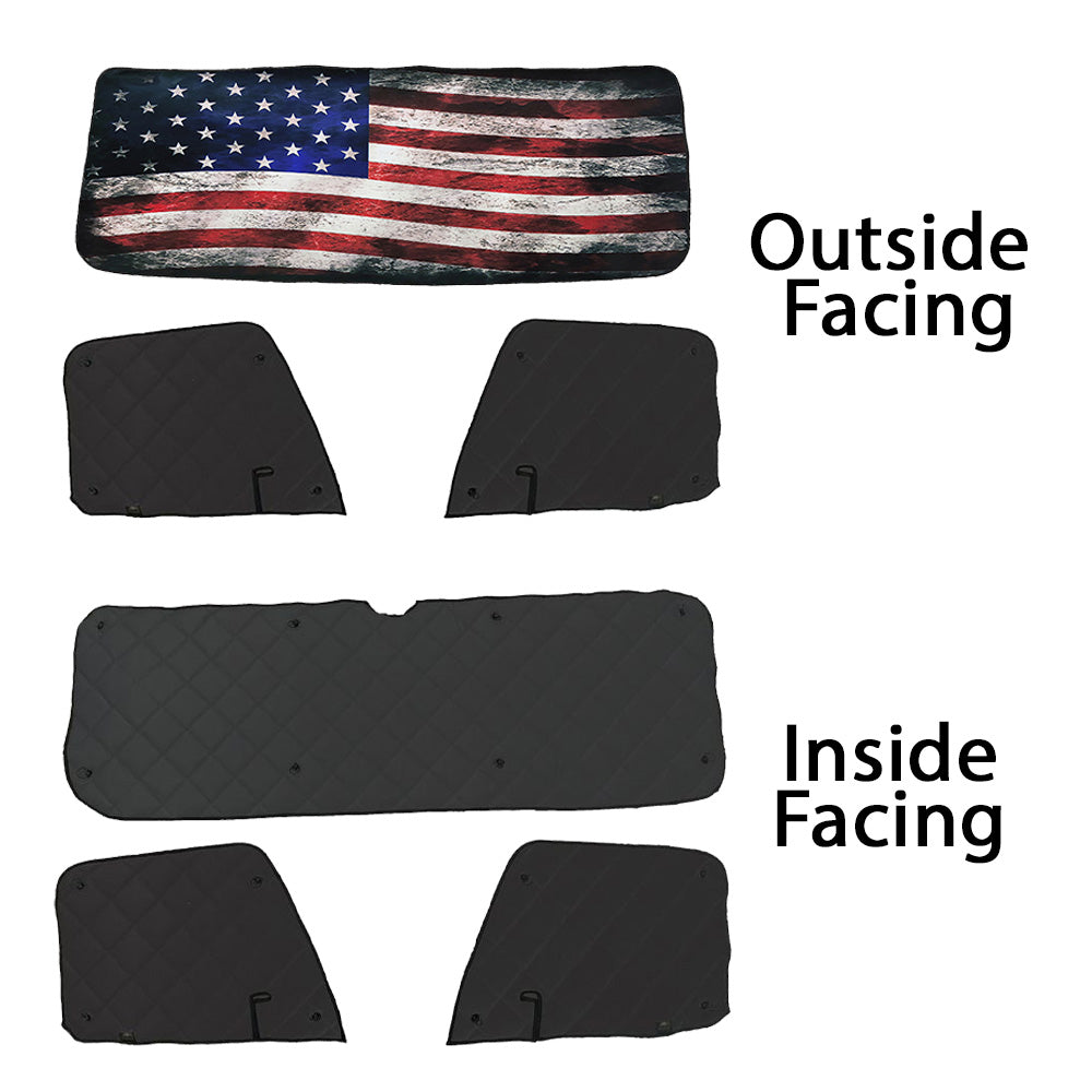 Freightliner ZenEclipse Blackout Window Covers with Old Glory Flag