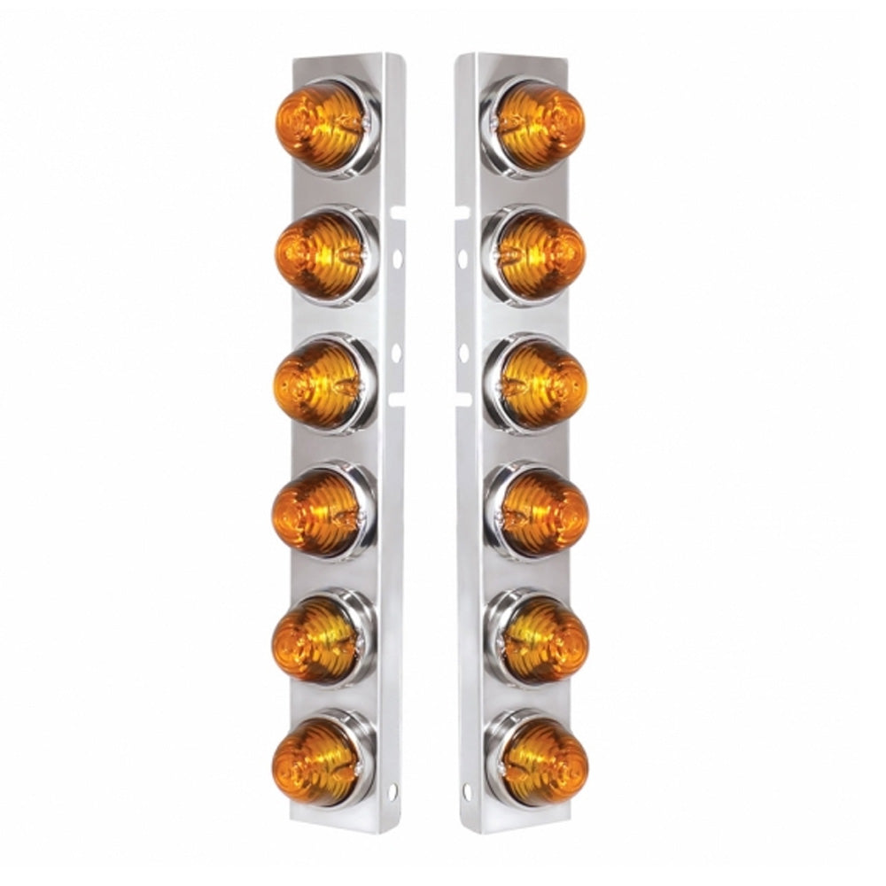 Front Air Cleaner Bracket With 12 Glass Beehive Lights and Bezels - Amber Lens