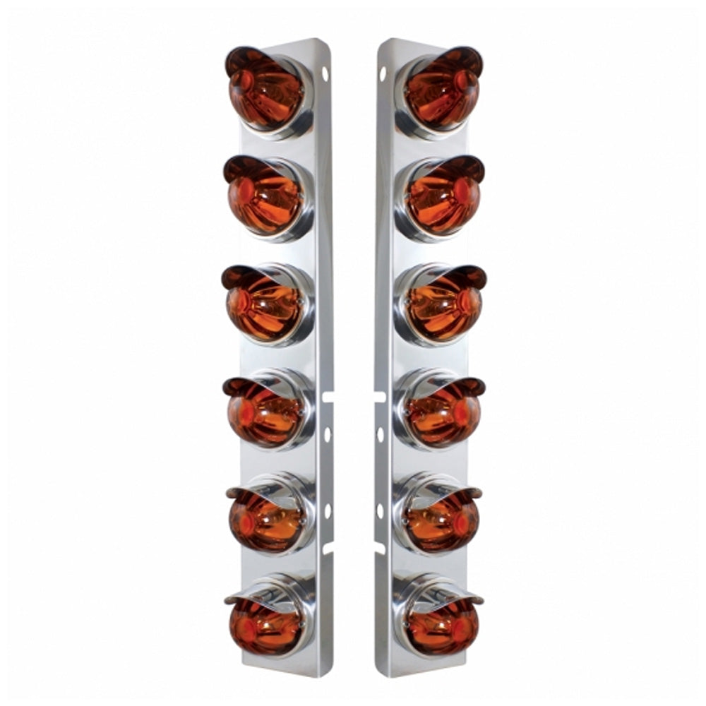 Peterbilt 26" SS Front Air Cleaner Amber Watermelon Lens, SS Visors