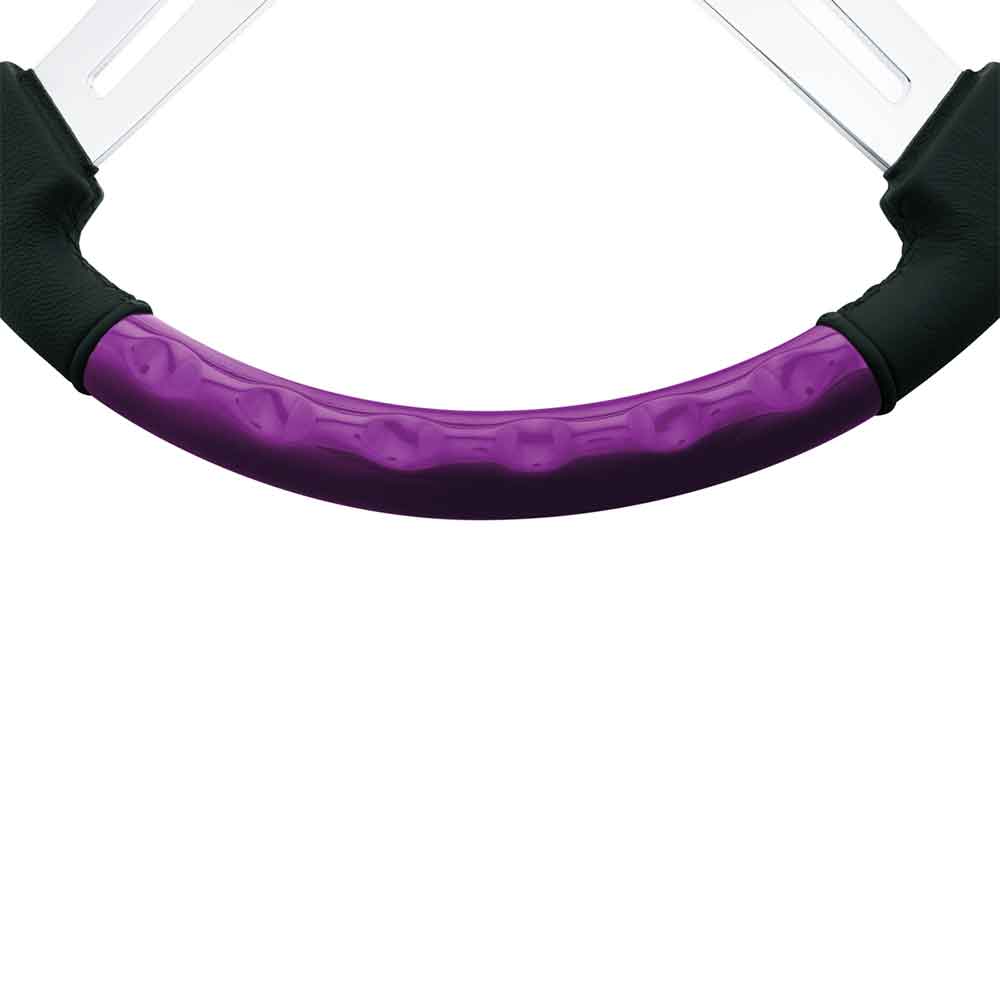 18" Purple Leather & Wood 4 Spoke Steering Wheel with Chrome Horn Bezel