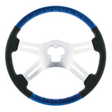 18" Indigo Blue Leather & Wood 4 Spoke Steering Wheel with Chrome Horn Bezel