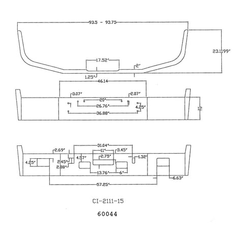 Close-up of 12" Chrome bumper for Freightliner FLD112, FLD120
