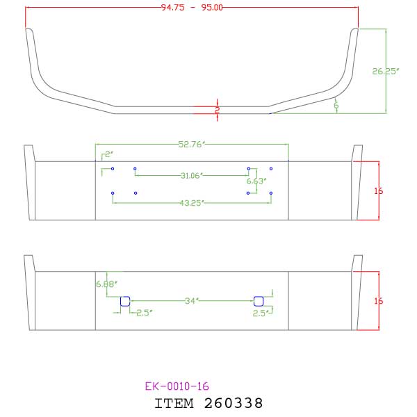 International 9400 1997 & Older 16" Chrome Bumper