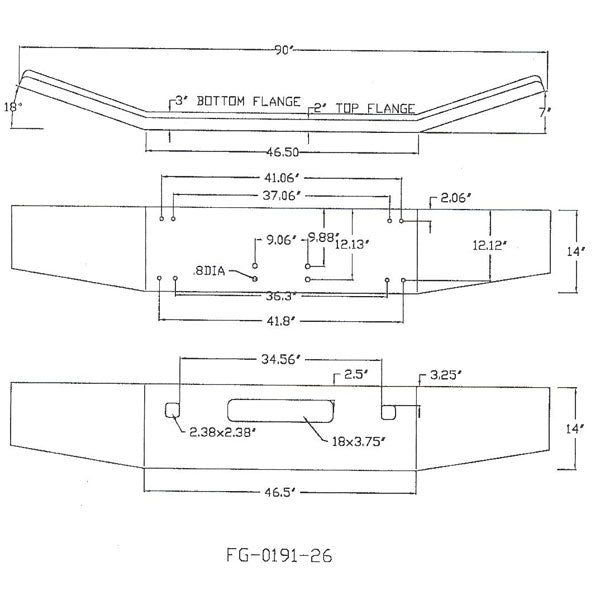 Kenworth T800 14-Inch Tapered Open End Chrome Bumper
