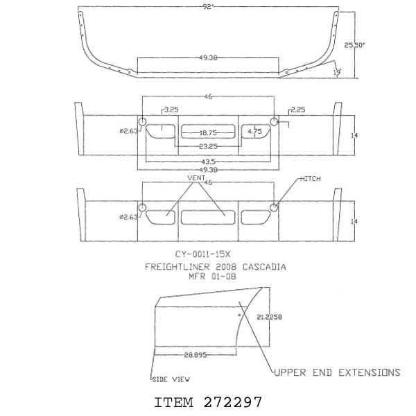 Freightliner Cascadia 14" Set Back Chrome Bumper