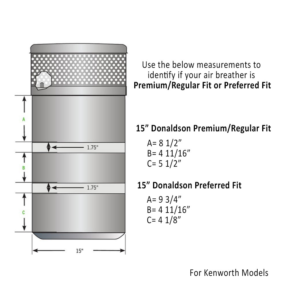 Kenworth Donaldson Preferred Fit 15" Front Air Cleaner  ¾" Button Light Bars