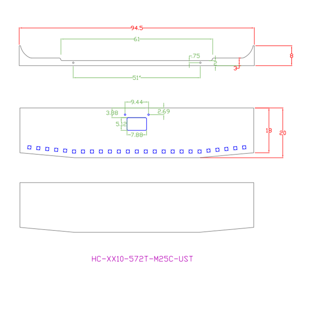 Peterbilt 379, 328, 357 1987-2007 20" American Eagle Tapered Bumper with Twenty Five Lights and Tow Cutouts