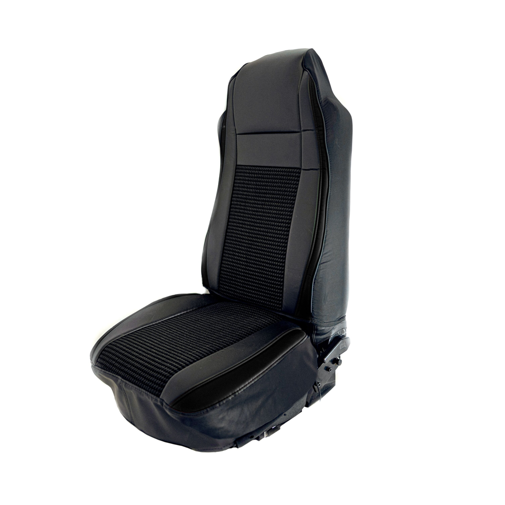 Black Seat Cover with Pleated Fabric and Leatherette Trim