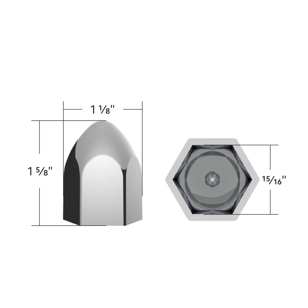 Chrome Plated Plastic Bullet Nut Covers 15/16" X 1-5/8" "“ Push-On (10-Pack)