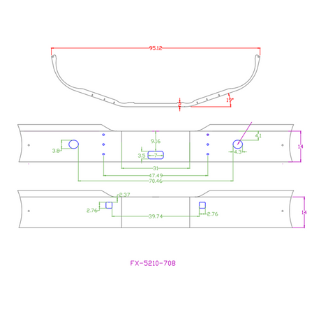 14" Kenworth T680 gen II set back axle chrome bumper with step, fog, and tow cutouts, close-up
