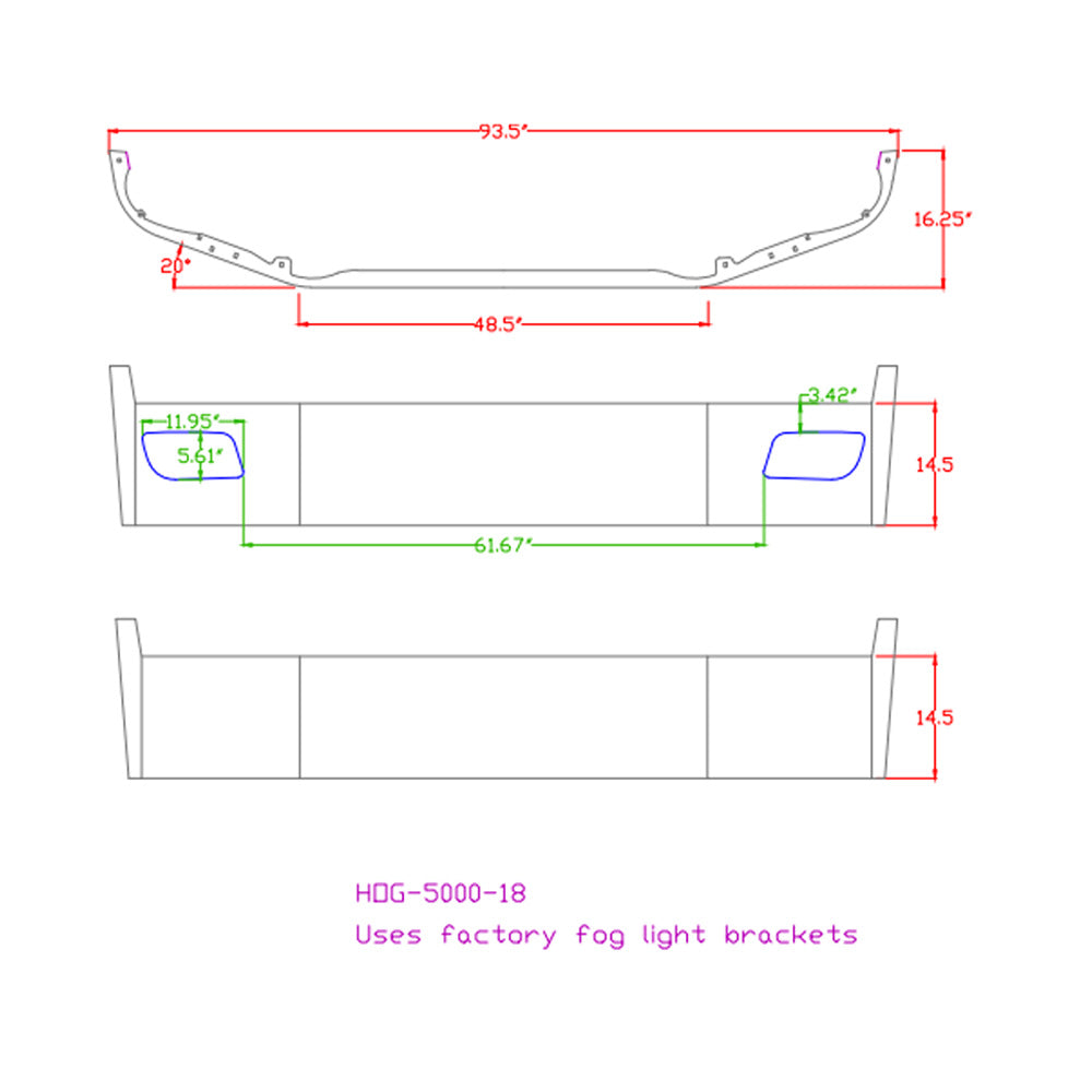 12" Peterbilt 536 & 537 (2021 and Newer) Set Forward Axle Chrome Bumper with Fog Light Cutouts