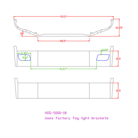 12" Peterbilt 536 and 537 (2021 and newer) set forward axle chrome bumper with fog light cutouts, close-up