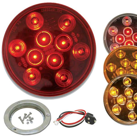 4" Round mega 10 LED light with stainless steel flange and pigtail