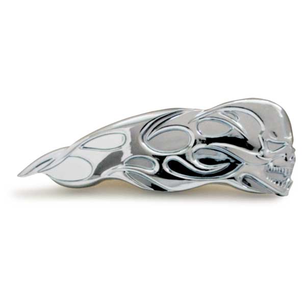 3D LH Chrome Large Flamed Skull Accent Stud Mount