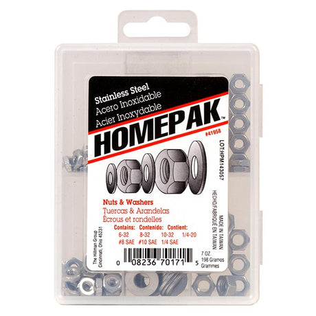 Stainless steel nuts and washer assortment