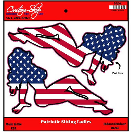 Patriotic sitting lady vinyl decal