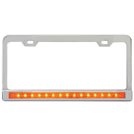 Chrome license plate frame with 12" light bar, closer view
