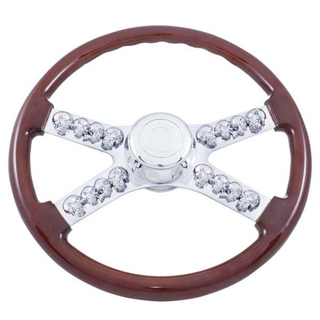 INTL 4 spoke skull wood steering wheel 18"